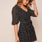 Polka Dot Sheer Sleeve Flounce Hem Self Belted Dress