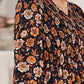 Floral Print Shirred Bodice Lantern Sleeve Dress