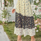 Elastic Waist Ditsy Floral Colorblock Skirt