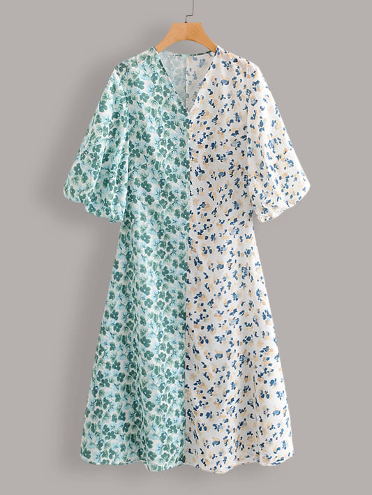 Two Tone Ditsy Floral Dress