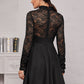 Contrast Lace Mock Neck Flare Hem Dress