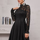 Contrast Lace Mock Neck Flare Hem Dress