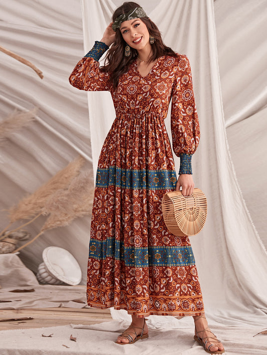 Shirred Cuff Floral Print Dress