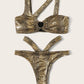 Metallic Crocodile Top With High Cut Bikini Set