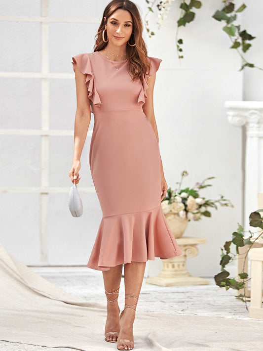 Ruffle Trim Fishtail Bodycon Dress