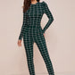 Mock-neck Puff Sleeve Grid Top and Pants Set