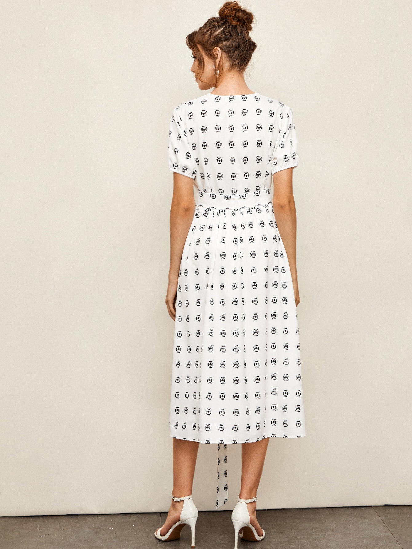 Surplice Front Belted A-Line Dress