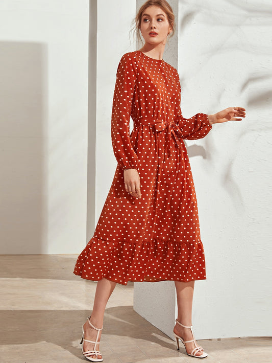 Polka Dot Print Self Tie Dress