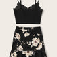 Scallop Trim Cami Top & Ruffle Hem Floral Skirt Set