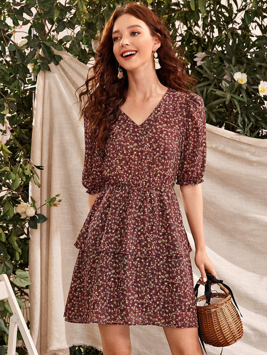 Ditsy Floral Layered Hem Dress