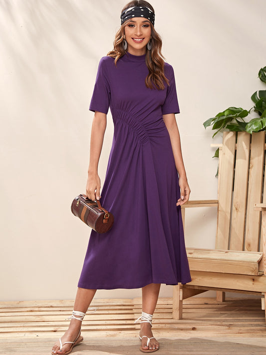 Mock-Neck Crinkle Detail Dress