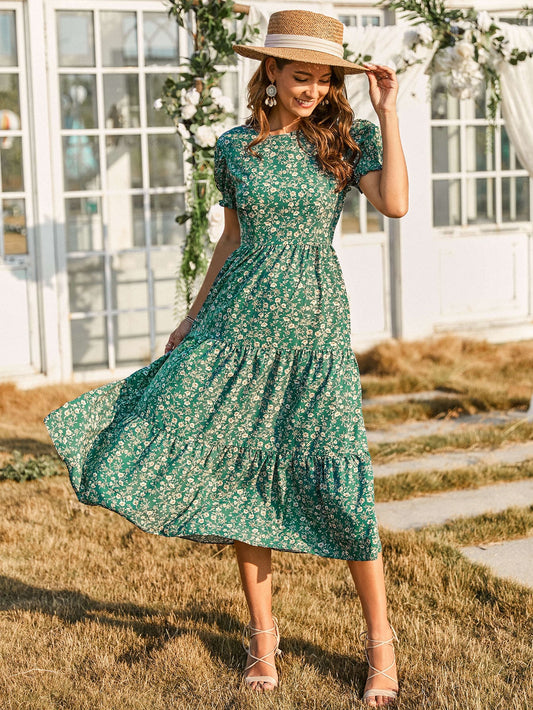 Ditsy Floral Print Ruffle Hem Dress