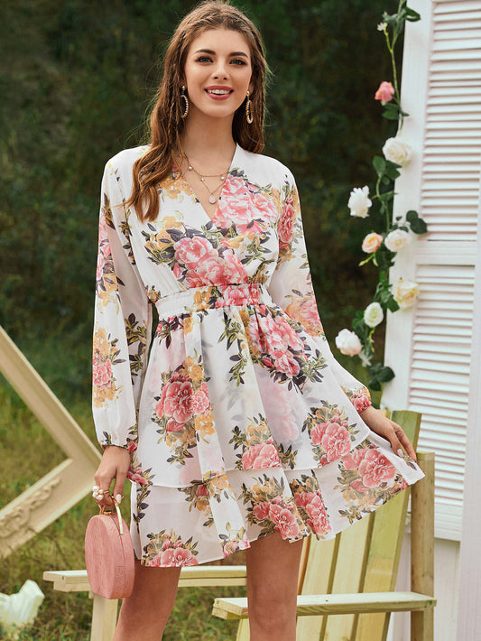 Floral Print Surplice Front Dress