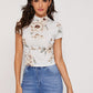 Mock Neck Floral Print Fitted Tee