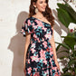 Floral Print Ruffle Trim One Shoulder A-line Dress
