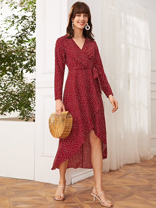 Wrap Knot Polka Dot A-line Dress