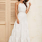 Halterneck Backless Lace Inset Flounce Dress