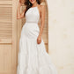 Halterneck Backless Lace Inset Flounce Dress