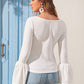 Square Neck Flounce Sleeve Solid Tee