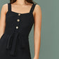 Button Detail Belted Palazzo Jumpsuit
