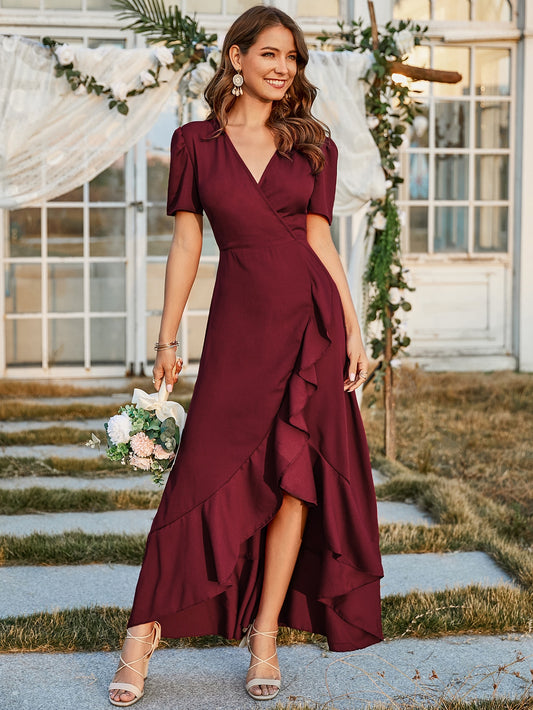 Surplice Neck Ruffle Hem A-line Dress