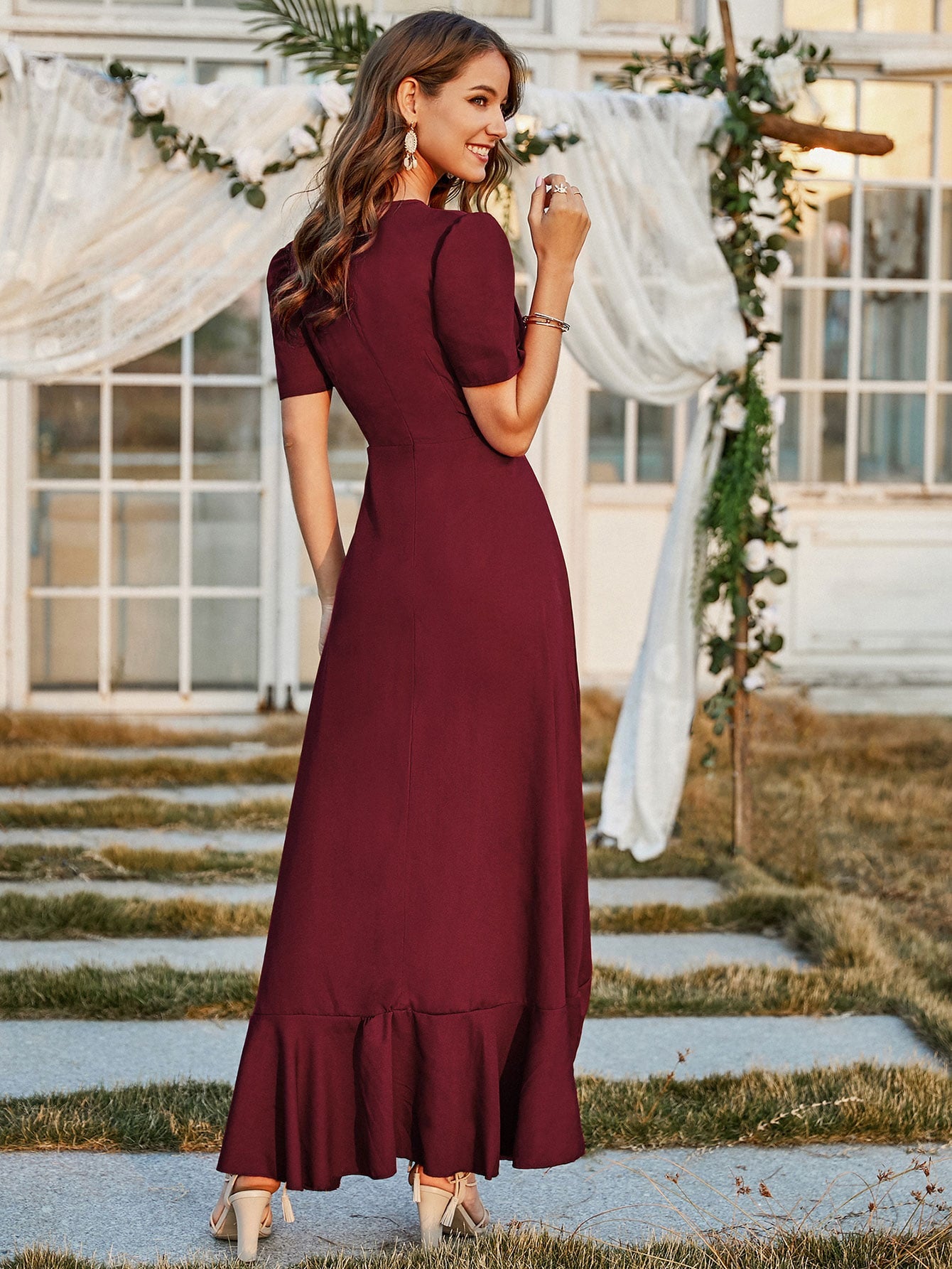 Surplice Neck Ruffle Hem A-line Dress Amy's Cart Surplice Neck Ruffle Hem A-line Dress Amy's Cart