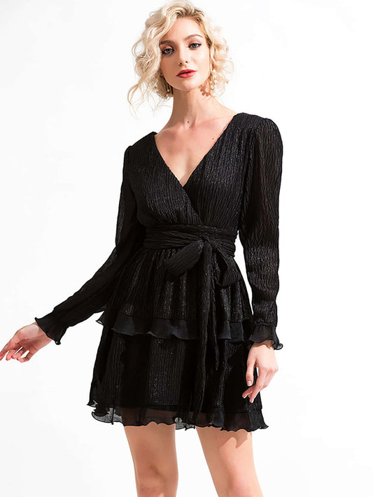 Missord Lettuce Trim Surplice Neck Belted Dress