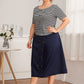 Plus Striped Tee With Double Button Skirt Without Belted