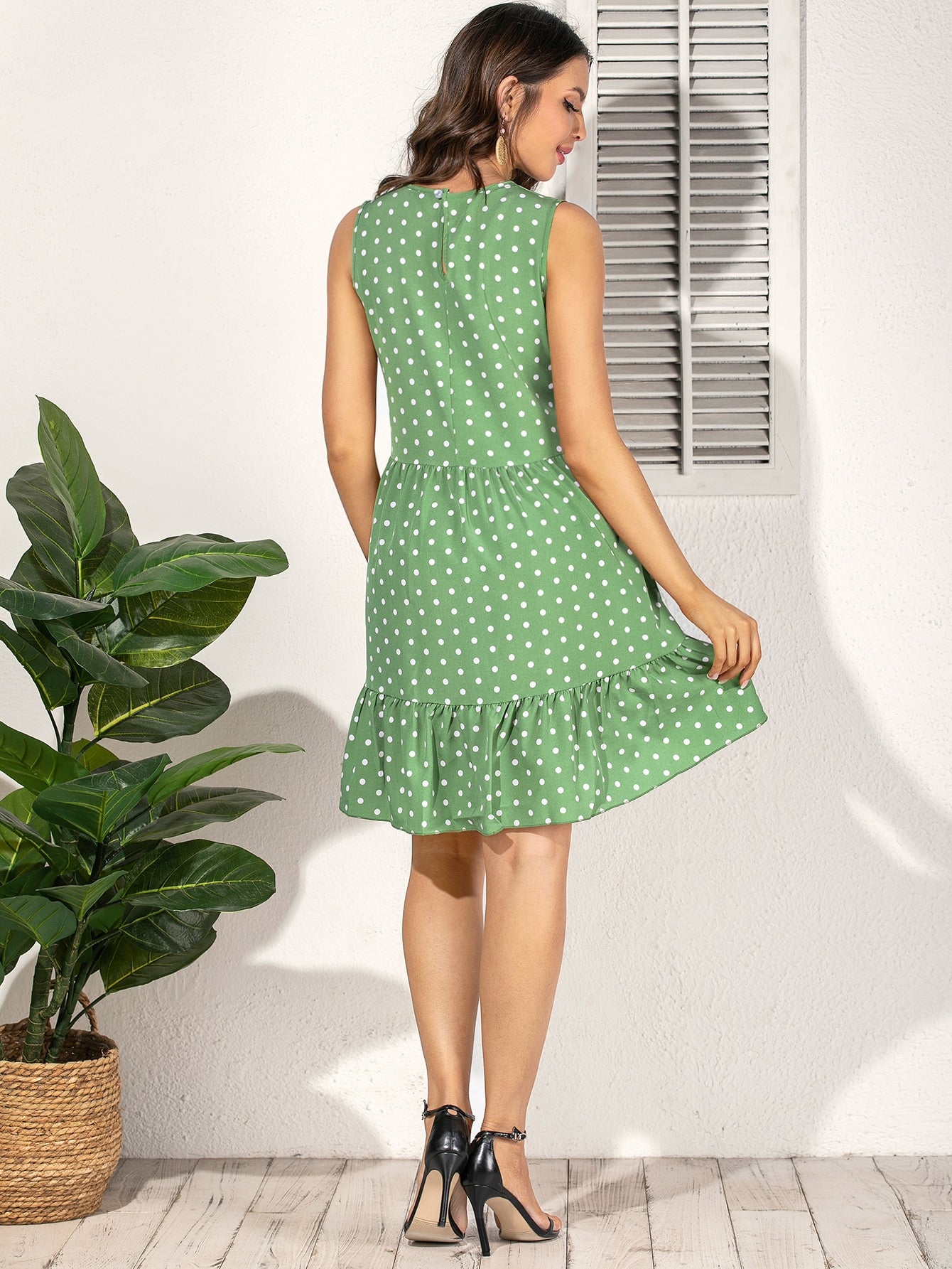 Ruffle Hem Polka-dot Print Dress