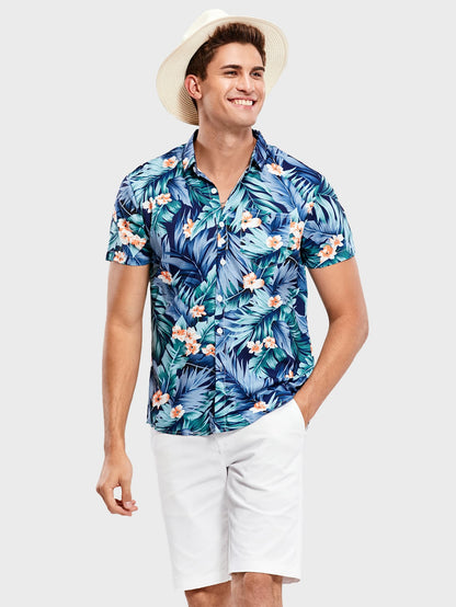 Men Tropical Print Hawaiian Shirt