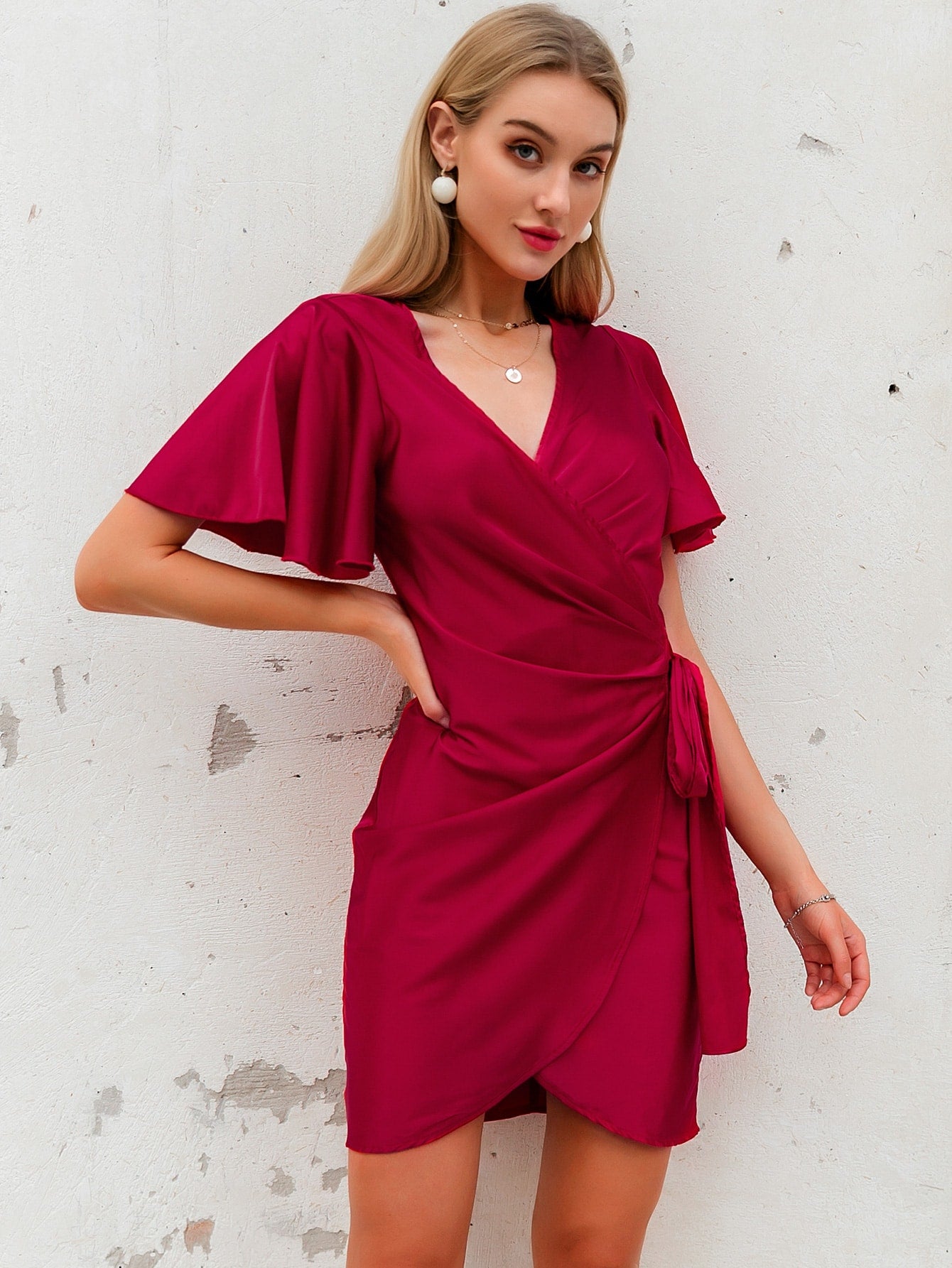 Amy's Cart Wrap Belted Satin Dress