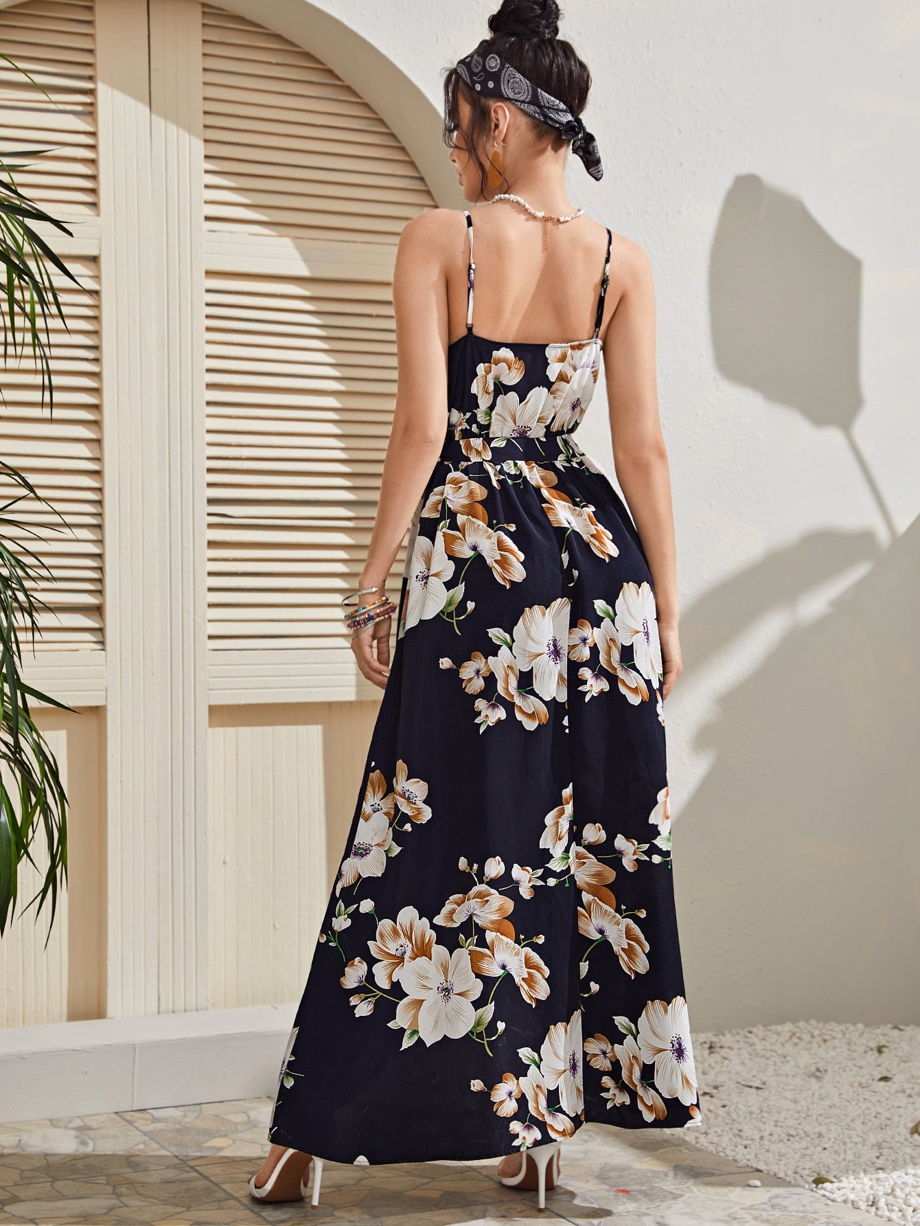 Wrap Belted High Low Floral Cami Dress