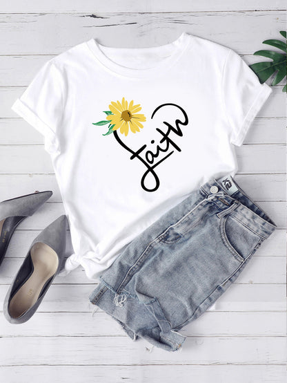 Floral And Letter Graphic Tee