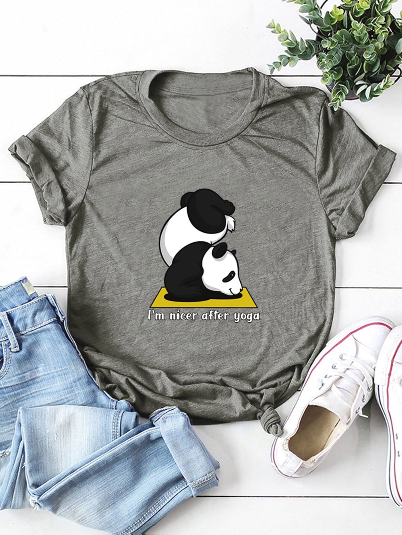 Cartoon Panda And Slogan Graphic Tee