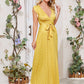 Plunging Neck Polka Dot Belted Maxi Dress