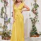 Plunging Neck Polka Dot Belted Maxi Dress