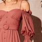 Cold Shoulder Shirred Detail Buttoned Front Dress