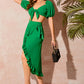 Tie Front Crop Top and Wrap Asymmetrical Skirt Set