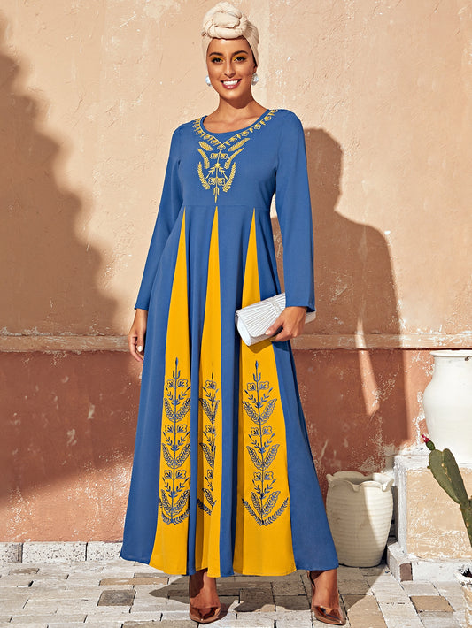 Tribal Embroidery Godet Maxi Dress
