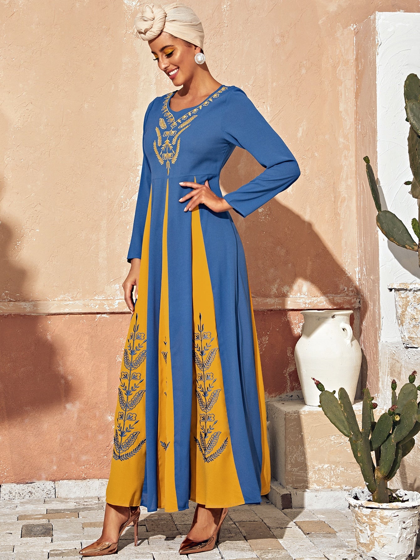 Tribal Embroidery Godet Maxi Dress Amy's Cart Tribal Embroidery Godet Maxi Dress Amy's Cart