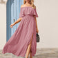 Off Shoulder Ruffle Trim Split Hem Dress