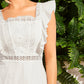 Ruffle Trim Eyelet Embroidered Bodice Lace Tape Swiss Dot Dress