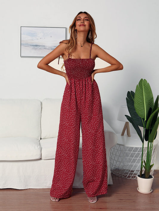 Polka Dot Shirred Cami Jumpsuit