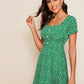 Square Neck Button Detail Ditsy Floral Dress