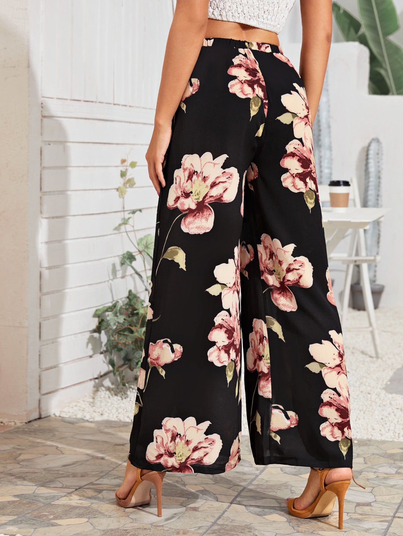 Floral Print Split Thigh Pants