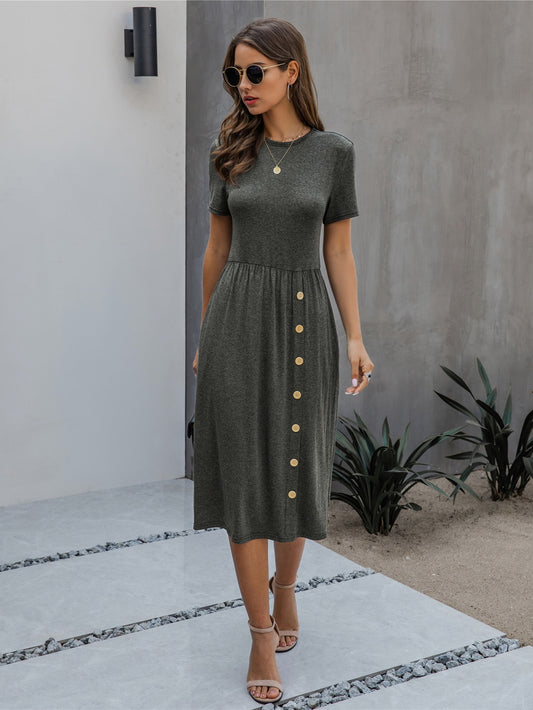 Slant Pocket Button Front Fitted Dress