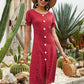 Polka Dot Button Front Fitted Dress