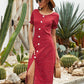 Polka Dot Button Front Fitted Dress