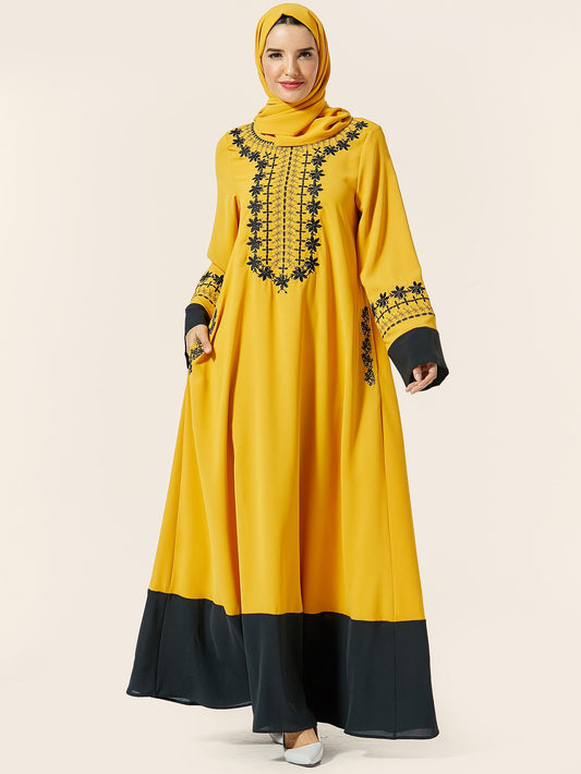 Tribal Embroidery Color Block Maxi Dress Without Scarf