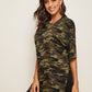 Drop Shoulder Split Hem Camo Tee
